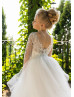 Beaded Ivory Lace Tulle Flower Girl Dress With Removable Train